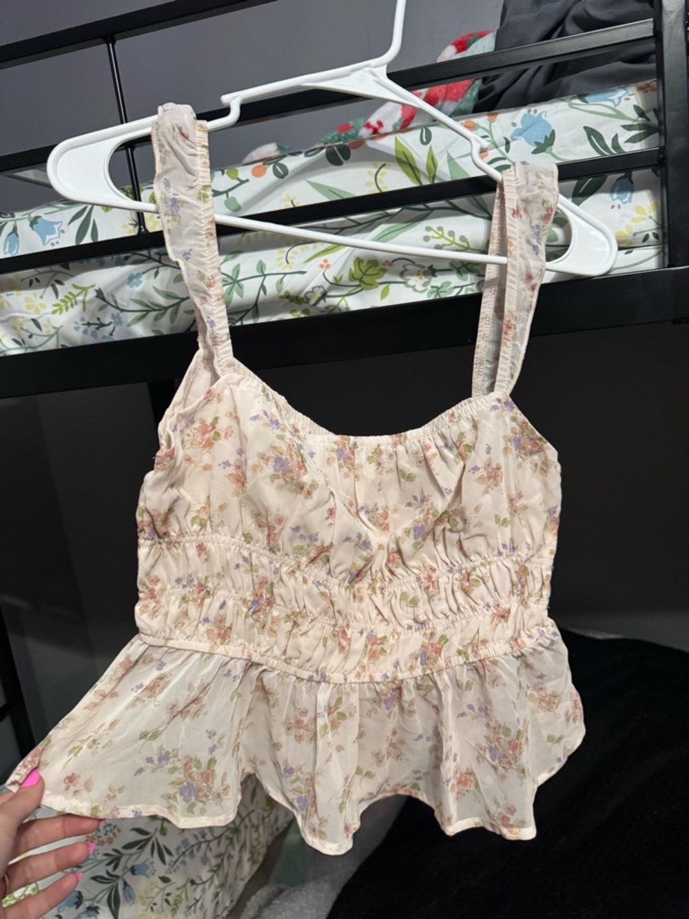 SHEIN Cream Floral Smocked Tank with Pastel Blooms